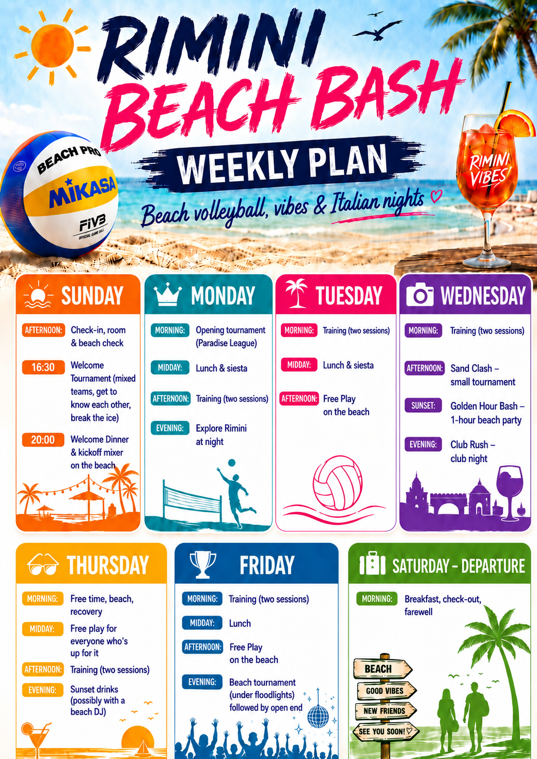 Rimini Beach Bash Schedule for the Week